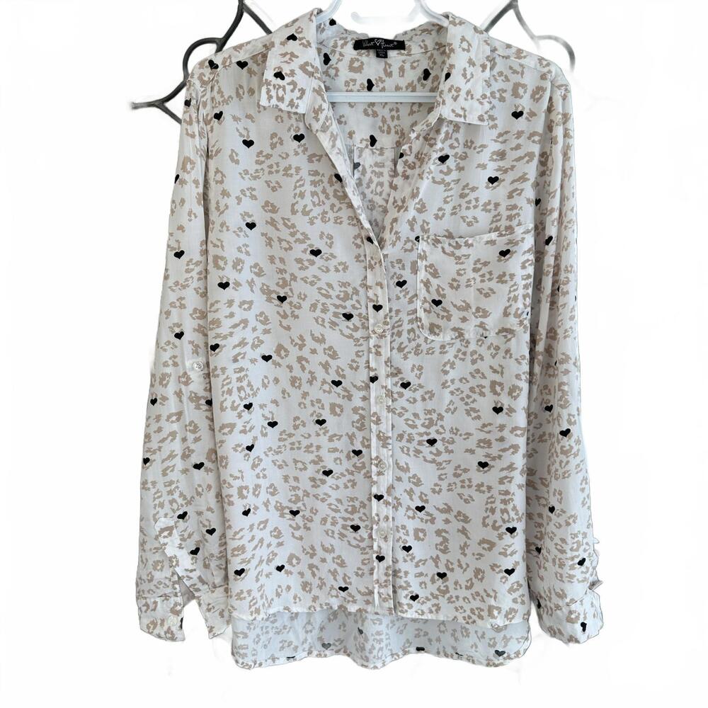 Velvet Heart Leopard with Black Hearts Women's Print Blouse - XL